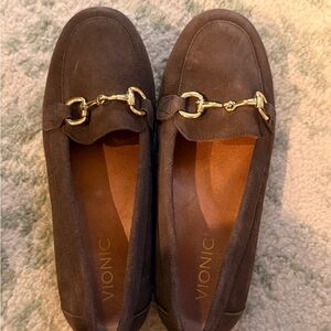 Vionic Women's Chocolate Brown Loafers with Gold Accent